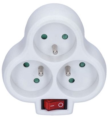 Solight Splitter adapter kapcsolóval, 3x10A/230V fehér Elosztó