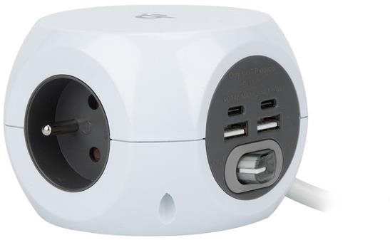 Solight Hosszabbító kábel, kocka, 3 aljzat, 4× USB + Wireless, 10...