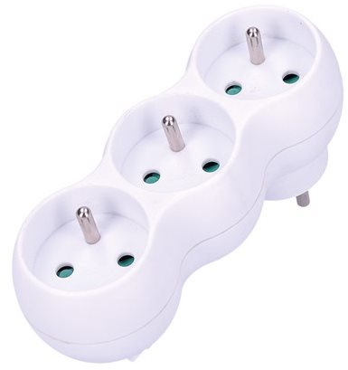 Solight Splitter adapter tartóval, 3x 10A/230V fehér Elosztó