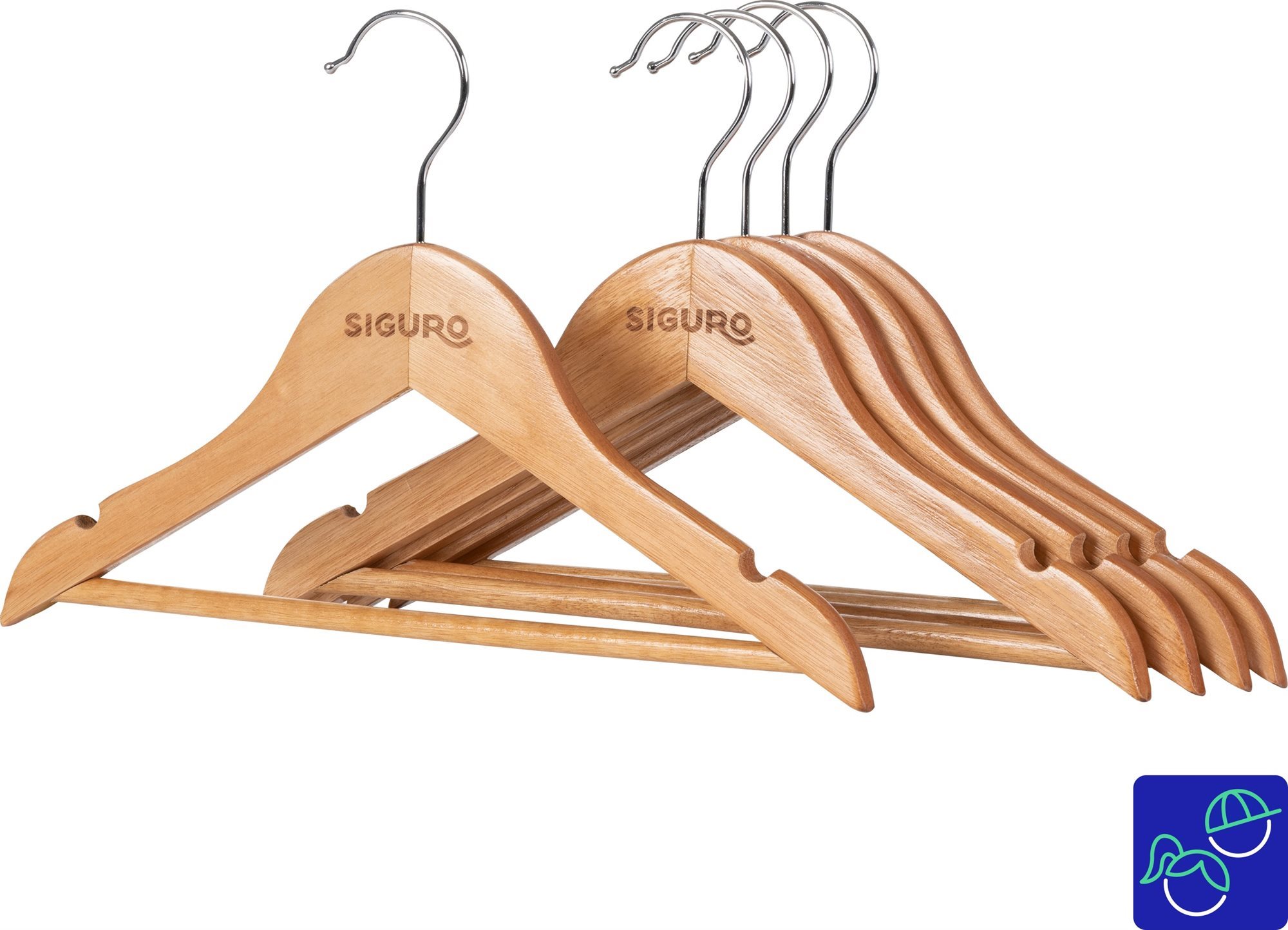 Siguro Kids Essentials fából készült, natural, 5 db Vállfa