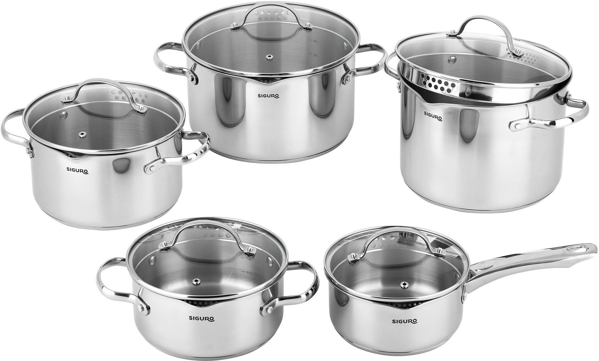 Siguro Pure Delight Topfset mit Smart-Deckeln - 10-teilig Topfset