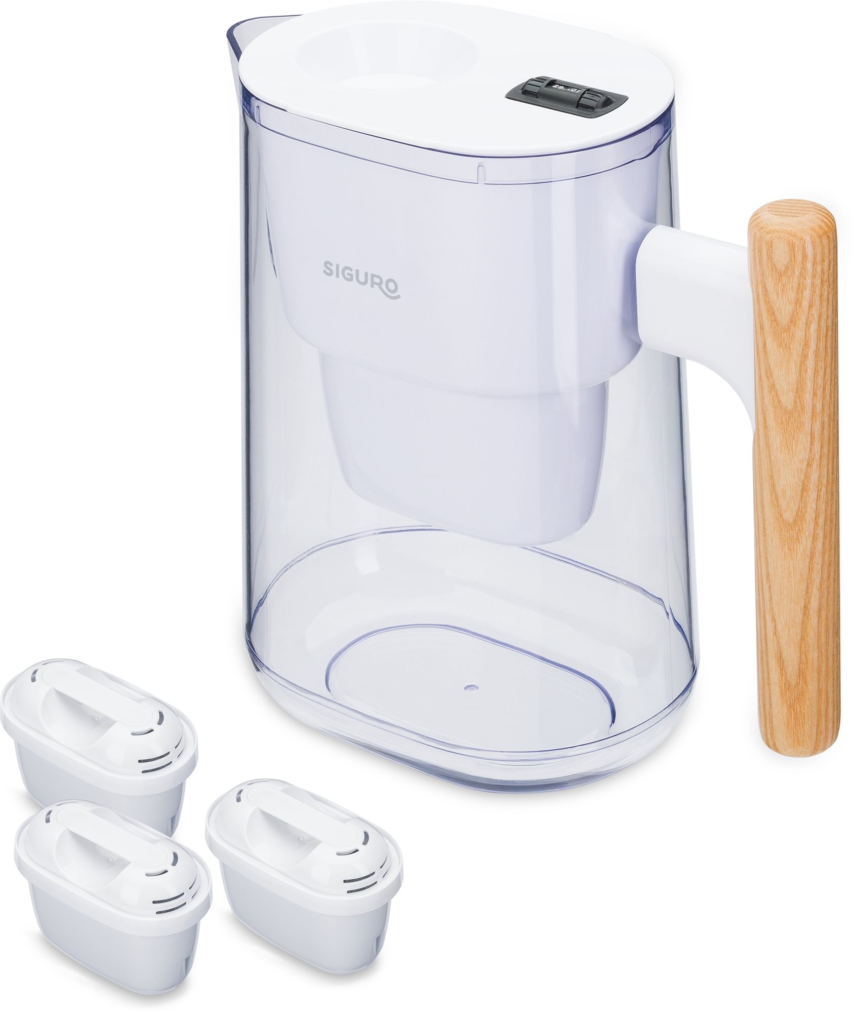 Siguro Pure Flow Wooden Filterkanne, Wasserkanne + 3 Filter in...