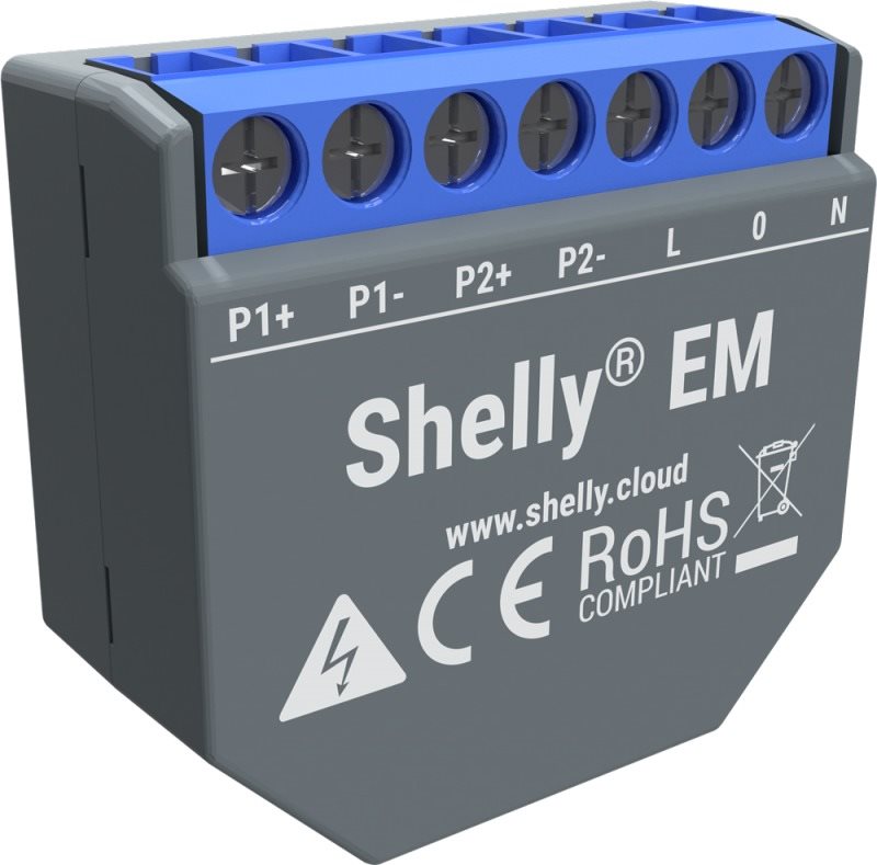 Shelly EM, meranie spotreby až 2× 120 A, 1 výstup Spínač