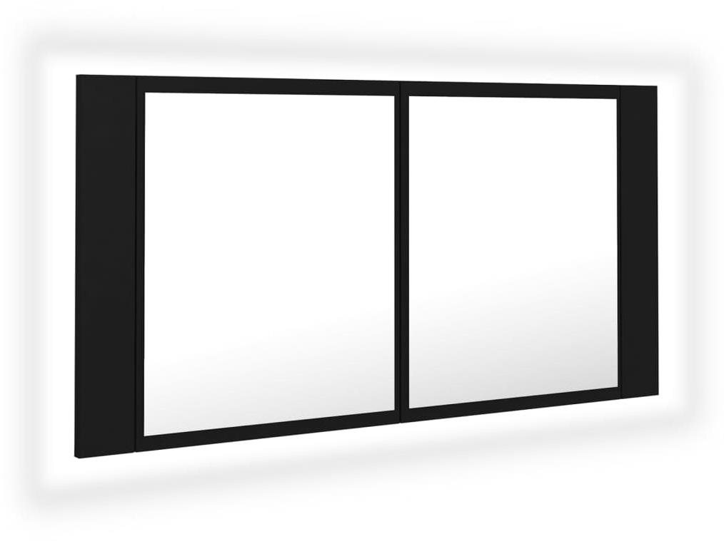 Shumee LED Kúpeľňová skrinka so zrkadlom – čierna, 90 × 12 × 45 cm...