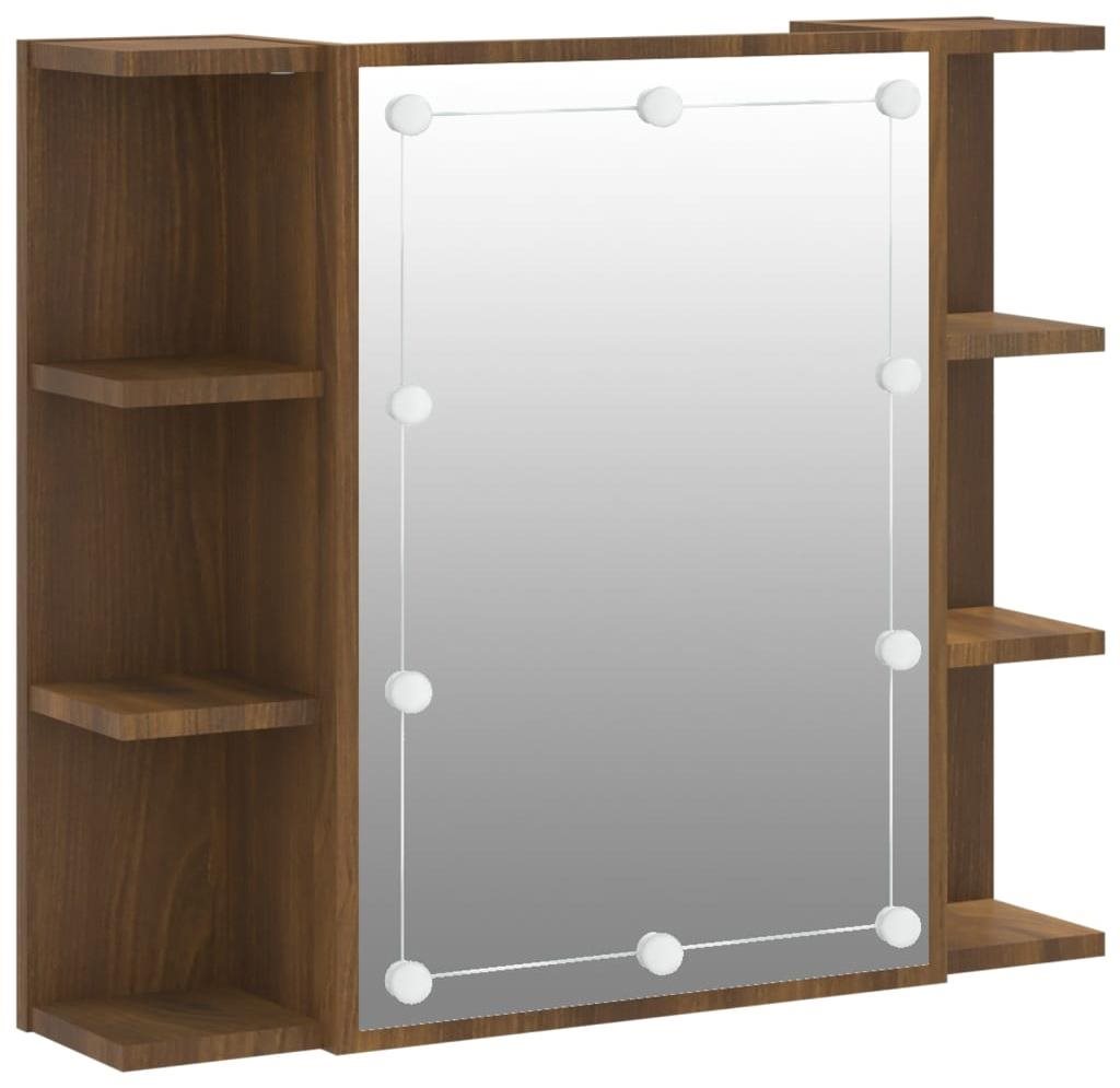 Shumee Zrkadlová skrinka s LED – hnedý dub, 70 × 16,5 × 60 cm...