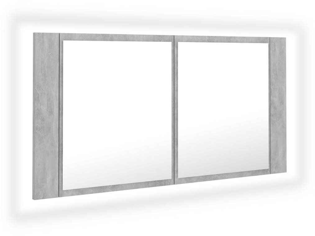 Shumee LED Kúpeľňová skrinka so zrkadlom – betónovo sivá, 90 × 12 ×...