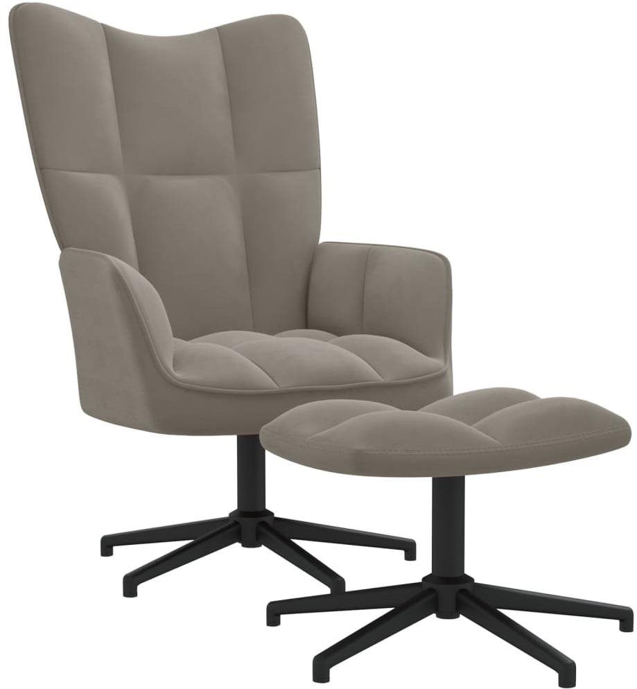 Relaxačné kreslo so stoličkou svetlo sivé zamat, 328106 Kreslo