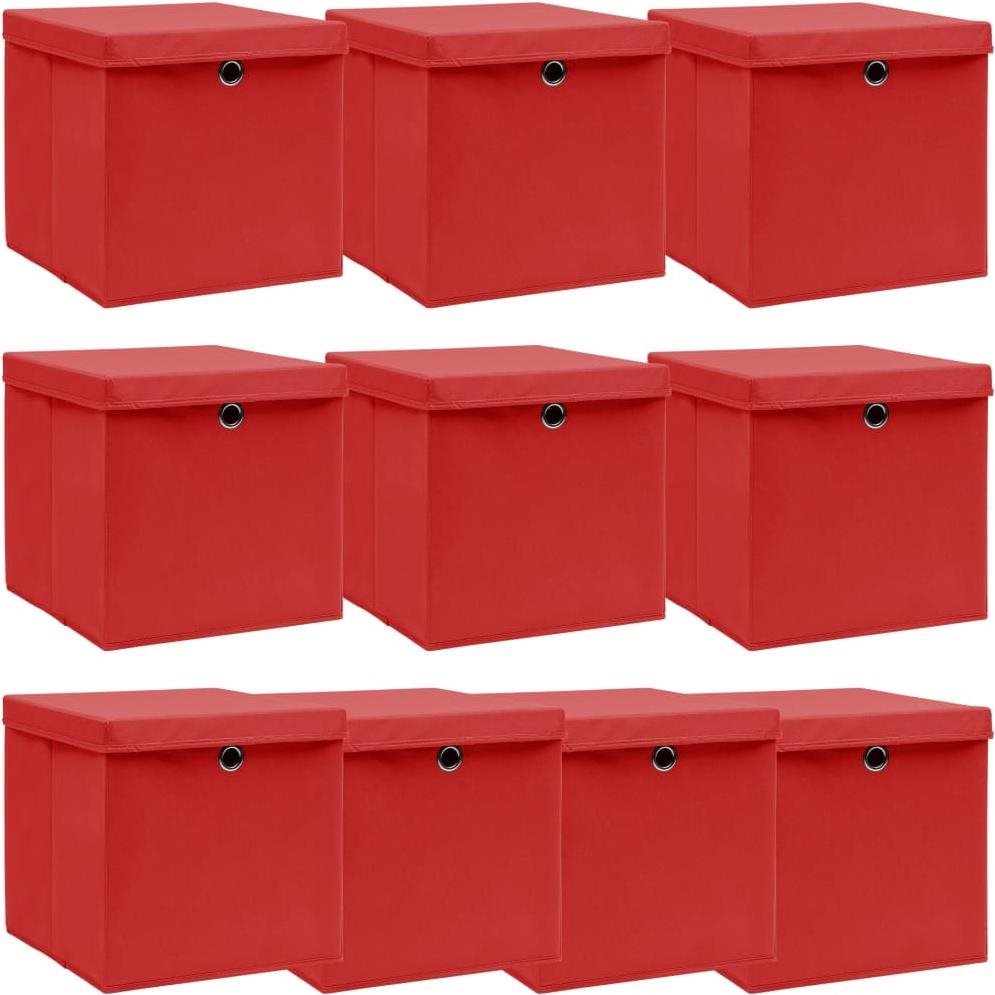 Shumee Úložné boxy s vekami 10 ks, 32 × 32 × 32 cm textil, červené...