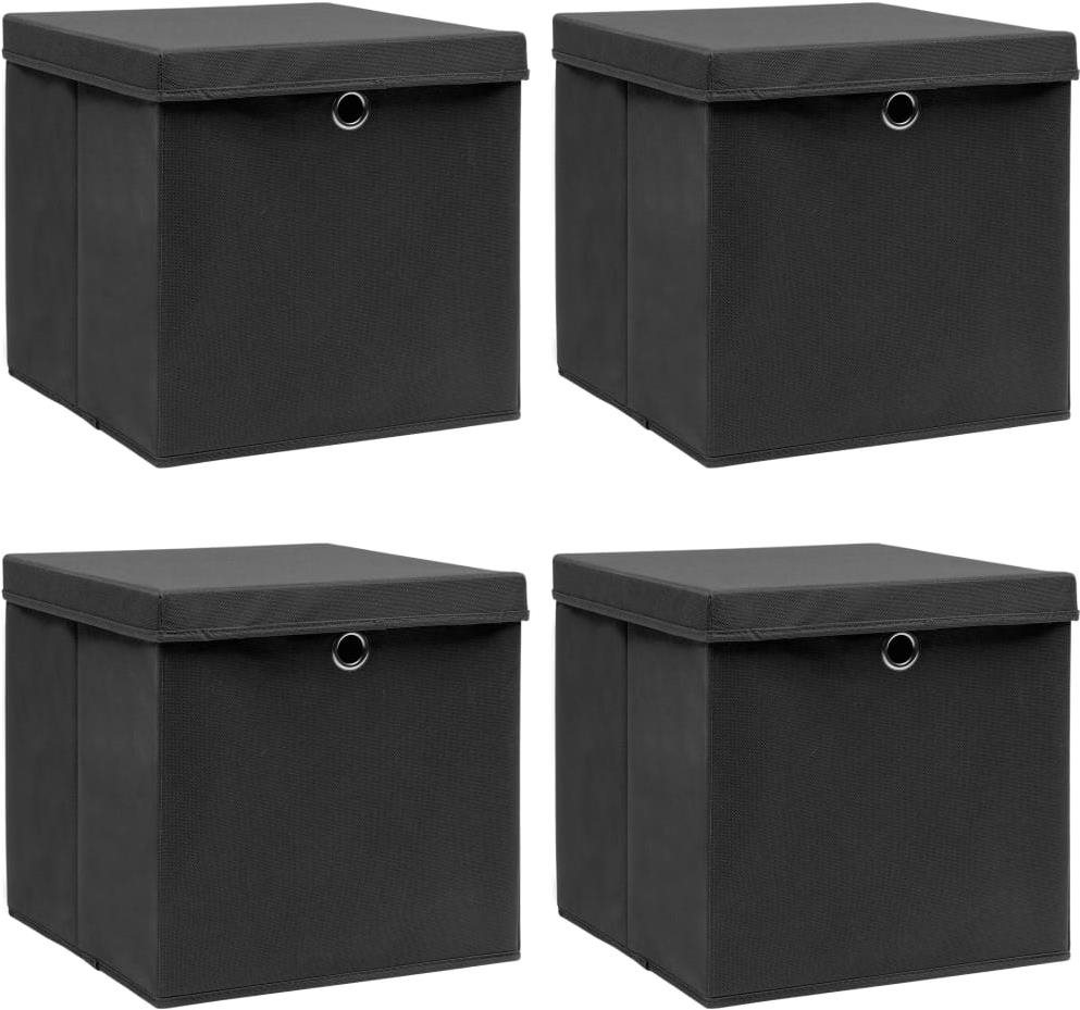 Shumee Úložné boxy s vekami 4 ks 32 × 32 × 32 cm textil, čierne...