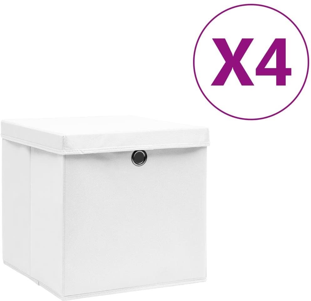 Shumee Úložné boxy s vekami 4 ks 28 × 28 × 28 cm biele Úložný box