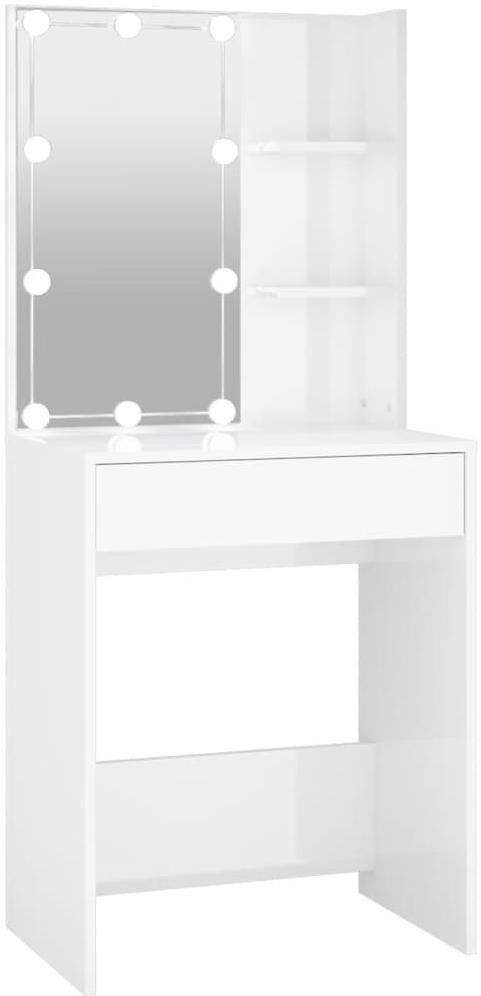 Shumee Toaletný stolík s LED lesklý biely 60 × 40 × 140 cm Toaletný...