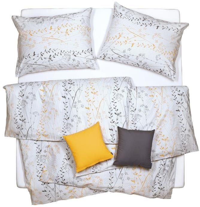 SCANquilt obliečky KLASIK rastliny-pruhy bielo-sivo-žlté Obliečky