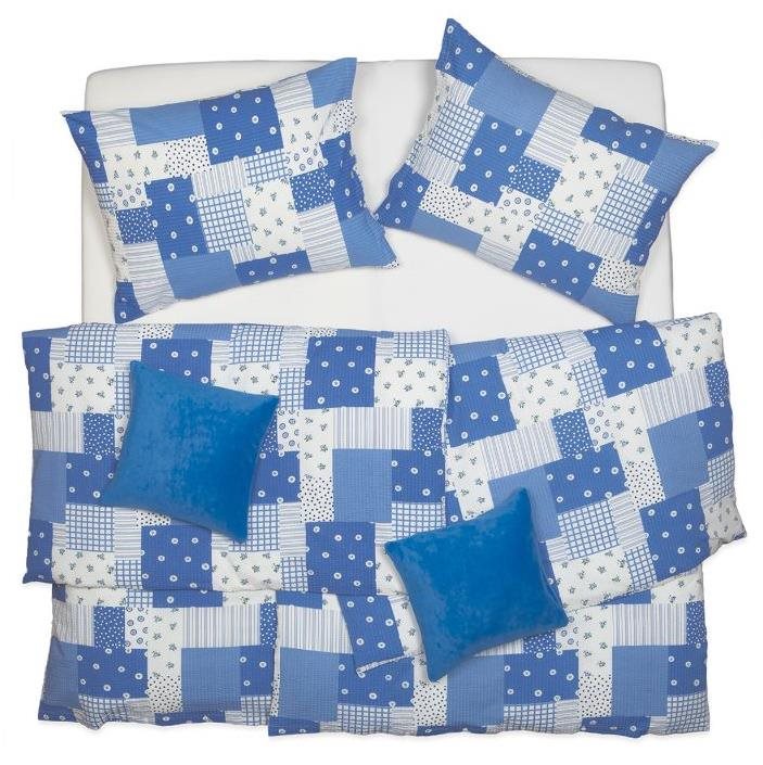 SCANquilt obliečky KREP patchwork modro-biele Obliečky