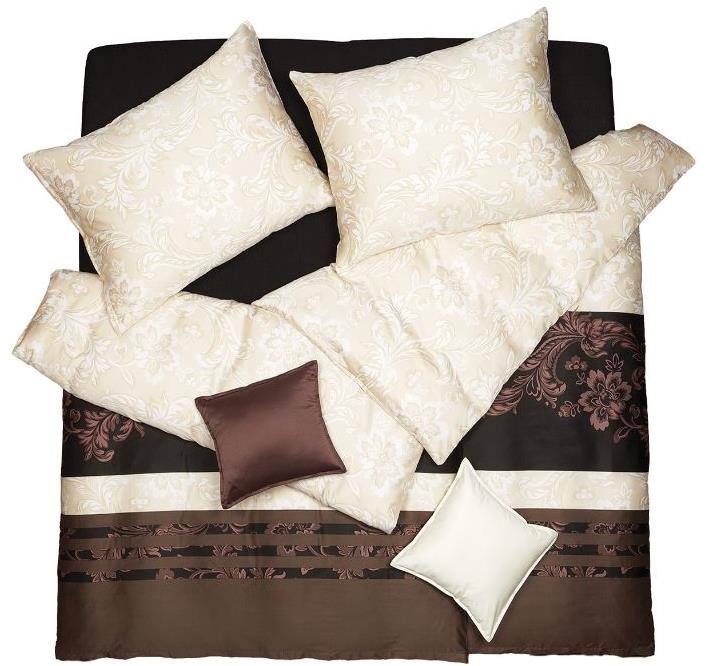 SCANquilt obliečky SATÉN ornamental pruh béžovo-hnedé Obliečky