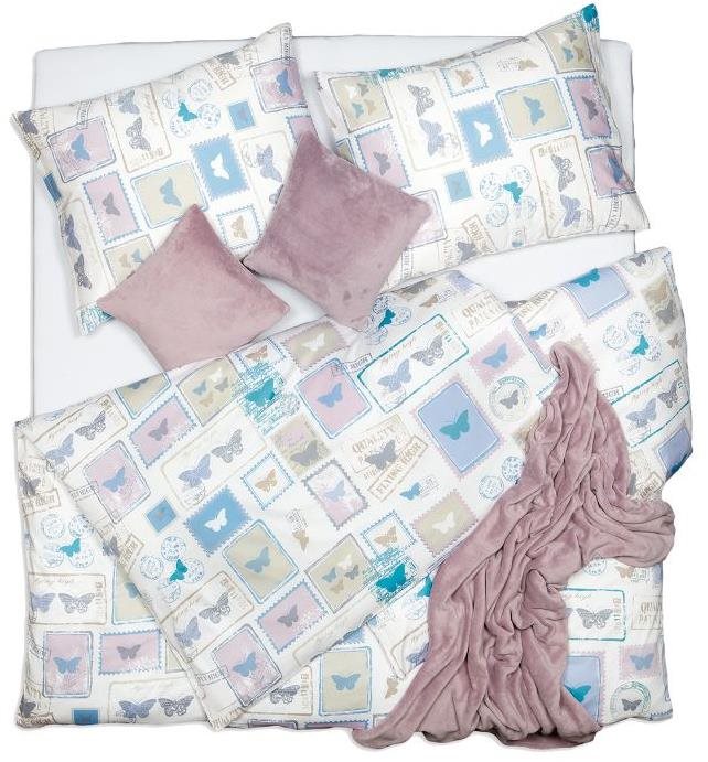 SCANquilt obliečky SATÉN PLUS známky – motýle bielo-modro-fialové...