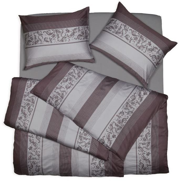 SCANquilt obliečky SATÉN PLUS pruhy-ornament sivo-fialové Obliečky