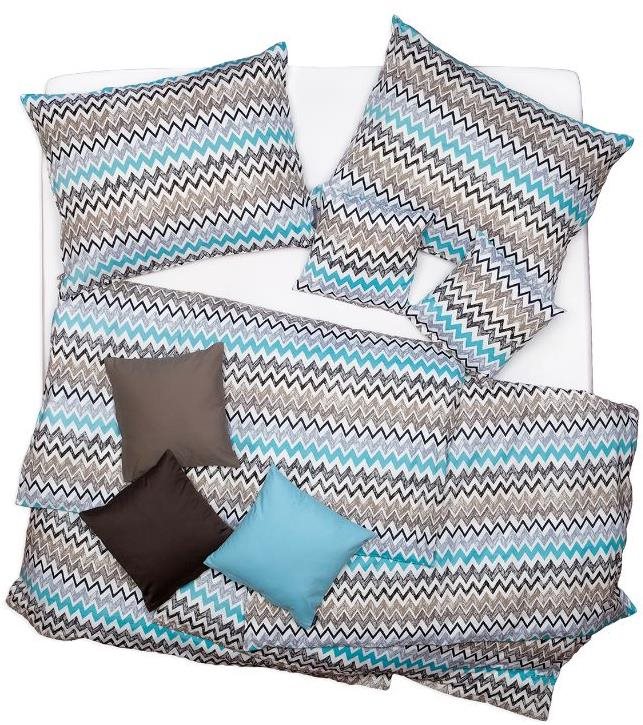 SCANquilt obliečky KLASIK DESIGN cik-cak sivo-tyrkysové Obliečky