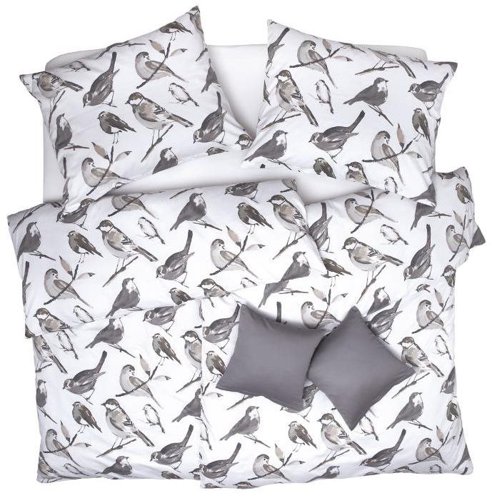 SCANquilt obliečky SATÉN DESIGN grey birds sivo-béžové Obliečky