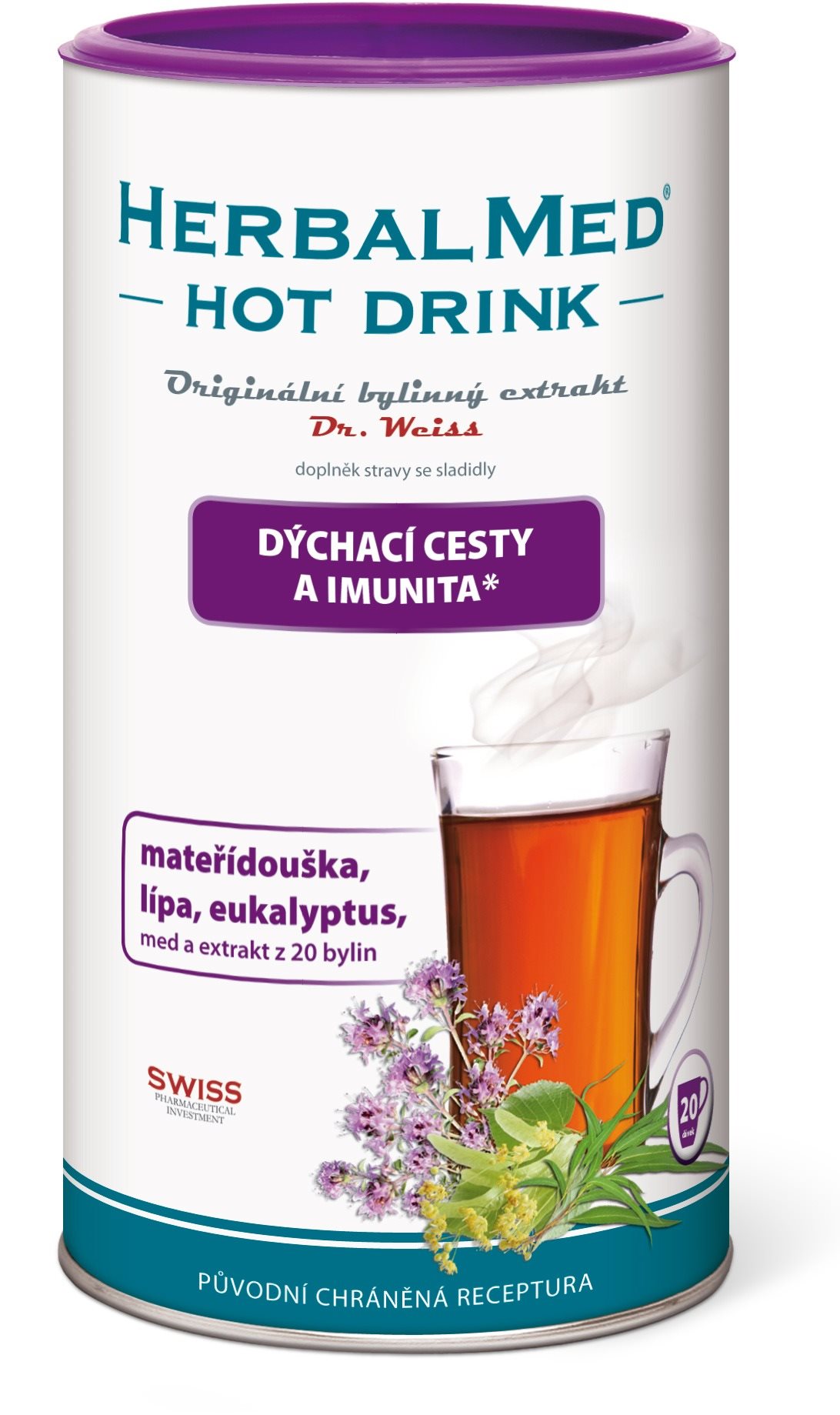 HERBALMED HotDrink Dr.Weiss dýchacie. cesty 180 g + vitamín C...