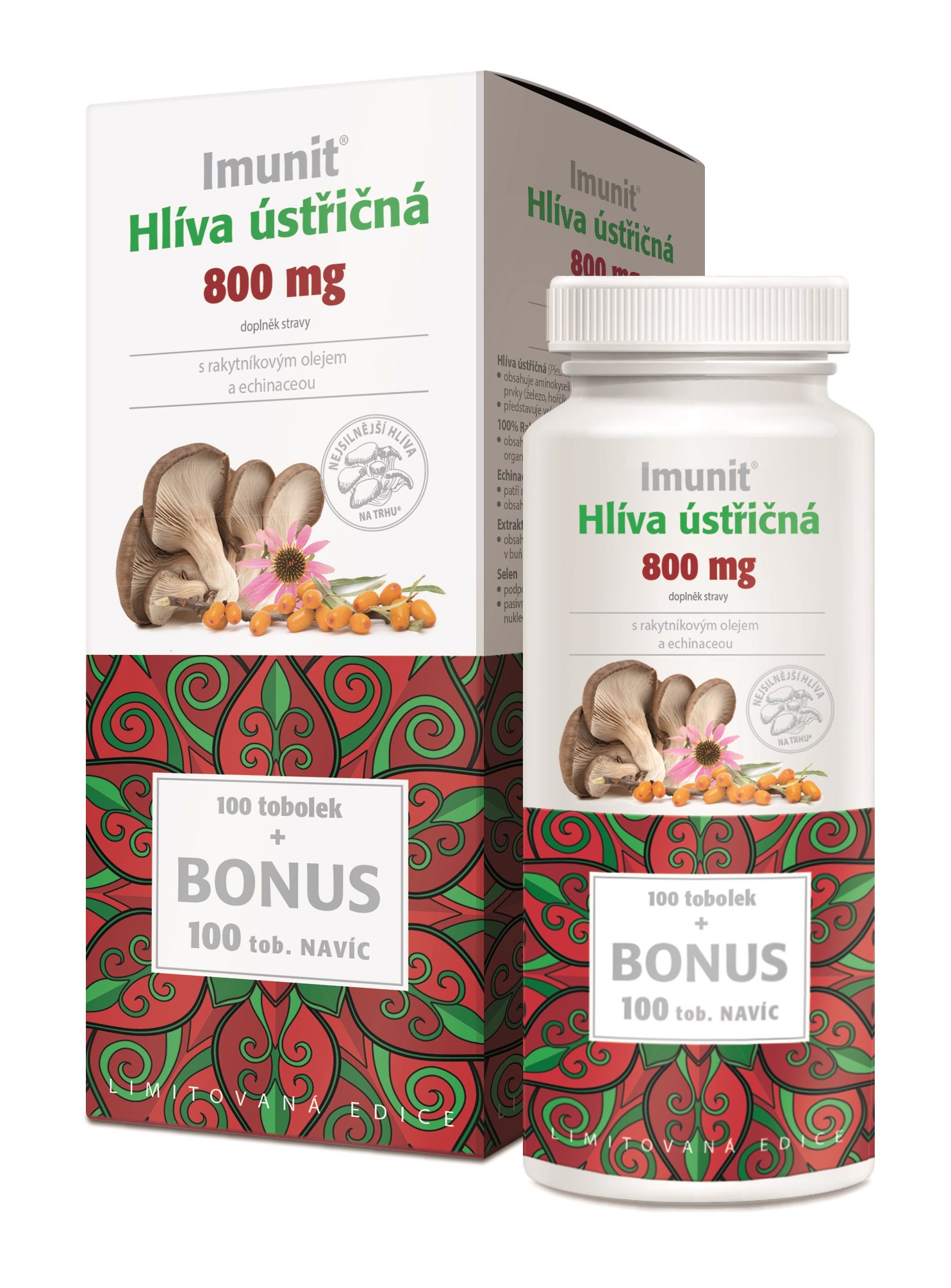 Hliva ustricová 800 mg s rakytníkom a echinaceou Imunit 100 + 100...