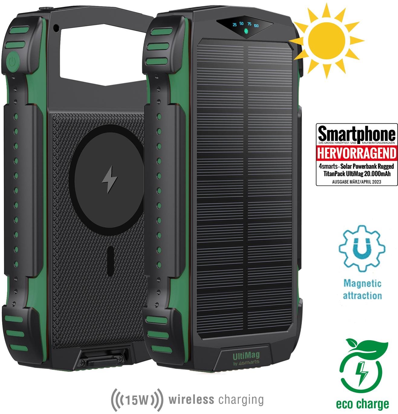 4smarts Solar Rugged TitanPack UltiMag 20000mAh, green Power bank