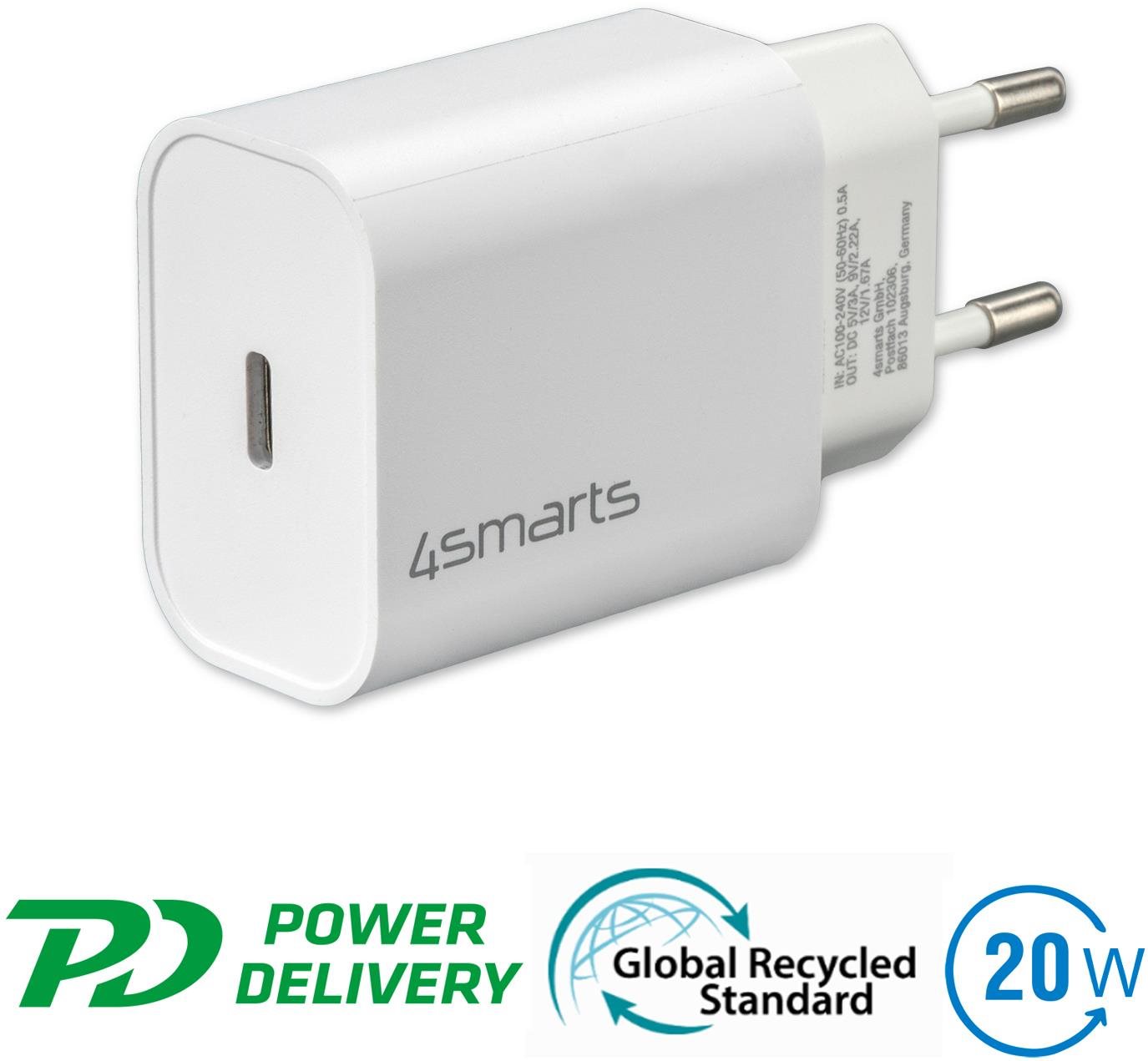 4smarts Wall Charger VoltPlug PD 20 W, fehér Töltő adapter