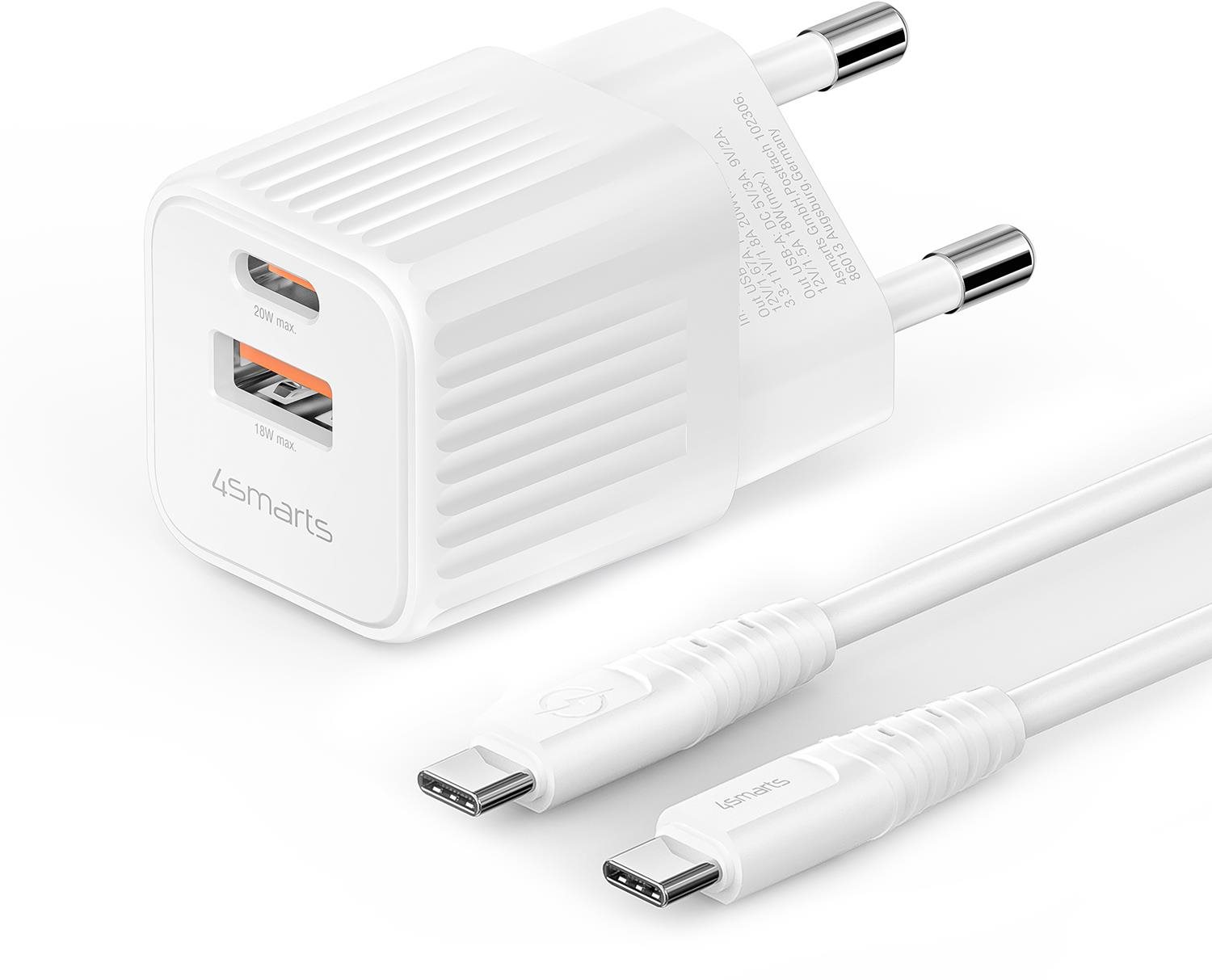 4smarts Wall Charger VoltPlug Duos Mini PD 20 W and USB-C Cable 1.5...