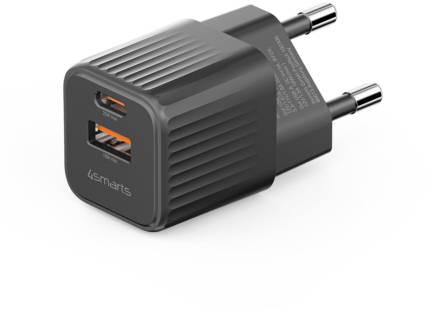 4smarts Wall Charger VoltPlug Duos Mini PD 20 W, fekete Töltő adapter