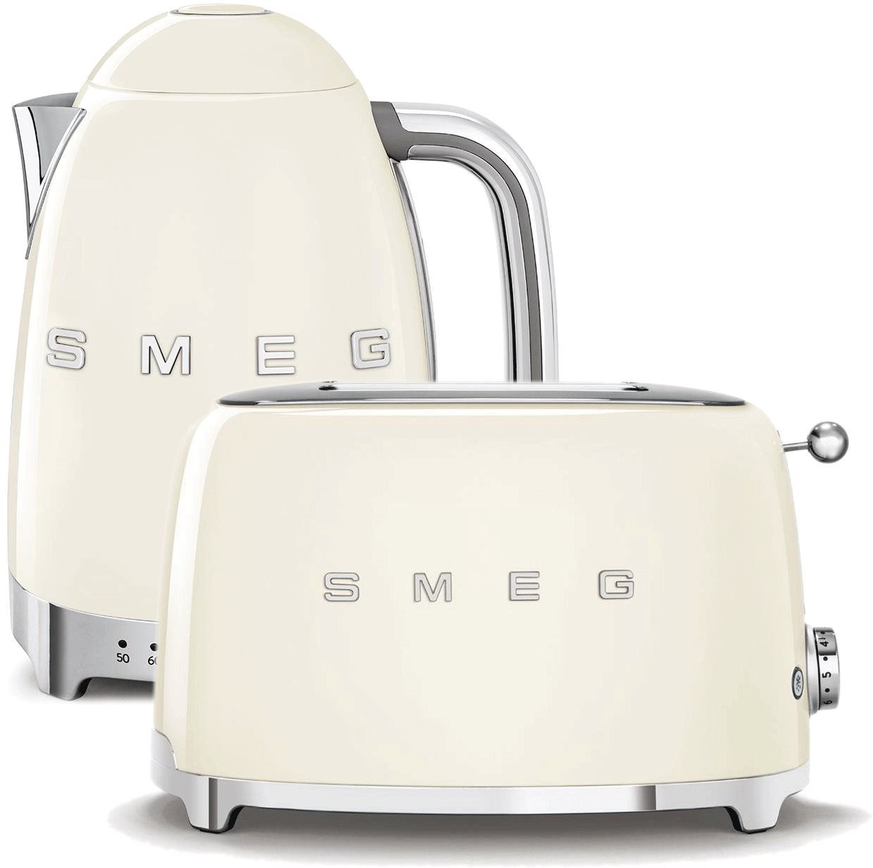Wasserkocher SMEG 50's Retro Style 1,7l LED Anzeige Creme + Toaster...