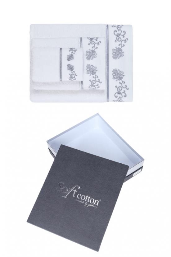 Soft Cotton - Dárková sada ručníků a osušky Diara, 3 ks, bílá-šedá...