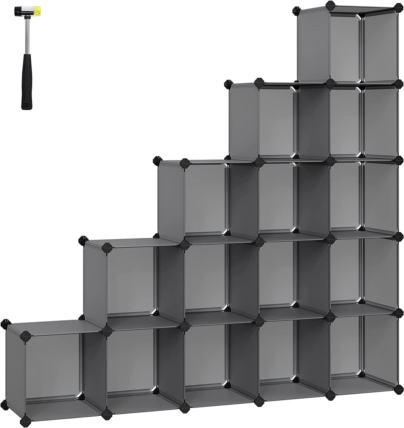 Songmics - Organizér 15 boxov, plast, kov, sivá, 123x31x123 cm Regál
