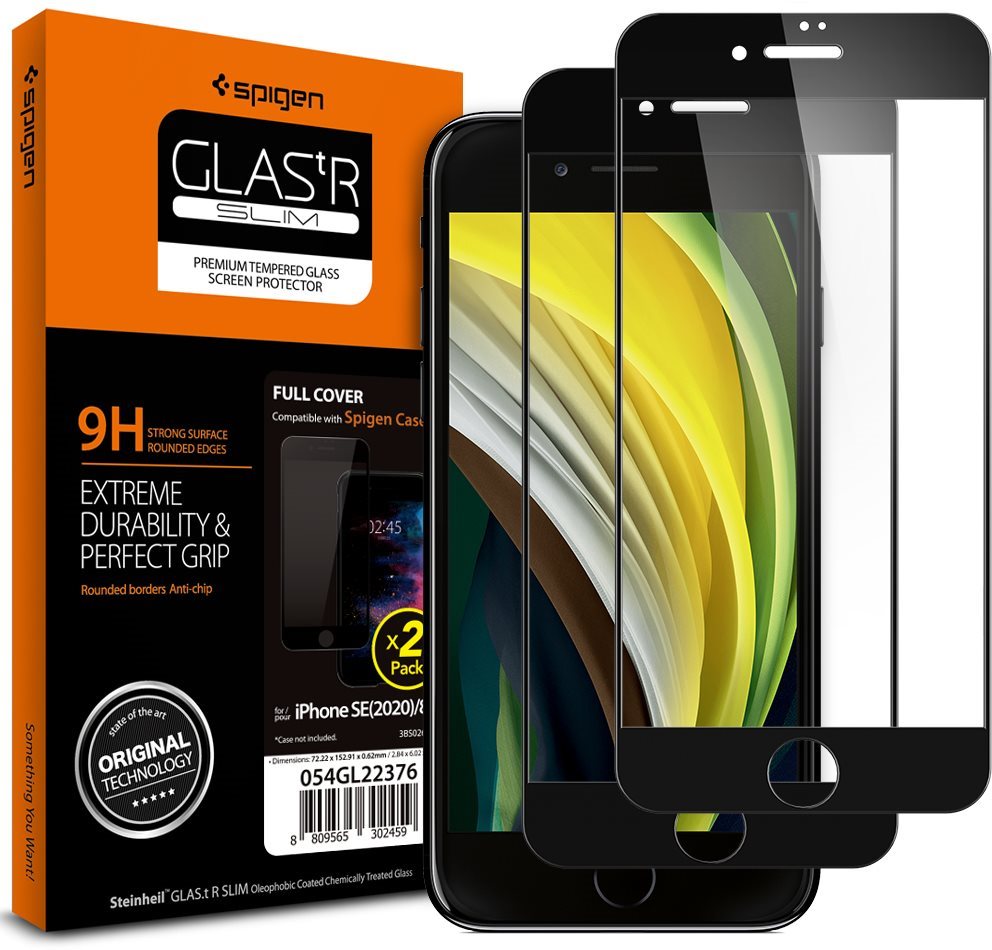 Spigen Glass FC 2 Pack Black iPhone SE 2022/SE 2020/8/7 Glass...