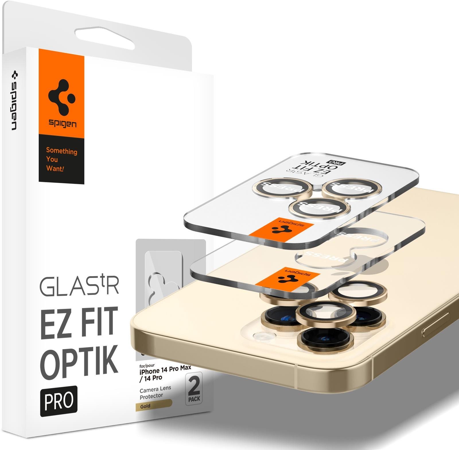 Spigen Glass EZ Fit Optik Pro 2 Pack Gold für iPhone 14 Pro /...
