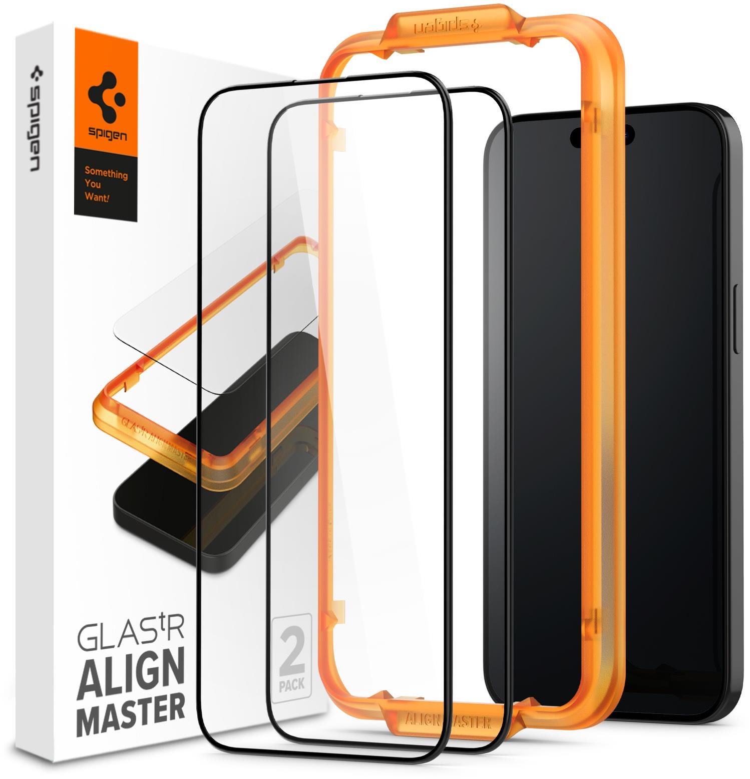 Spigen Glass tR AlignMaster 2 Pack FC Black iPhone 15 Pro Max...