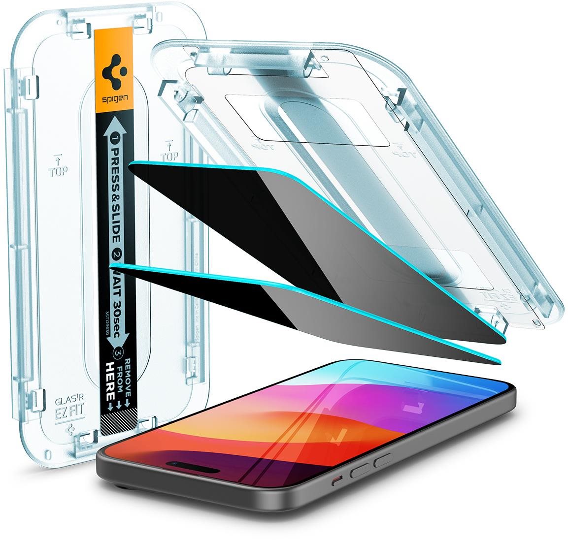 Spigen Glass tR EZ Fit (Privacy) 2 Pack Transparency iPhone 15 Plus...