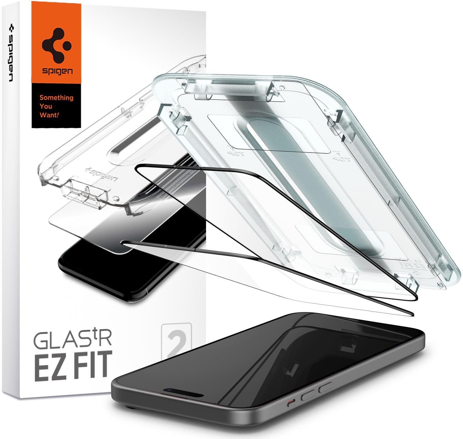 Spigen Glass tR EZ Fit 2 Pack FC Black iPhone 15 Schutzglas