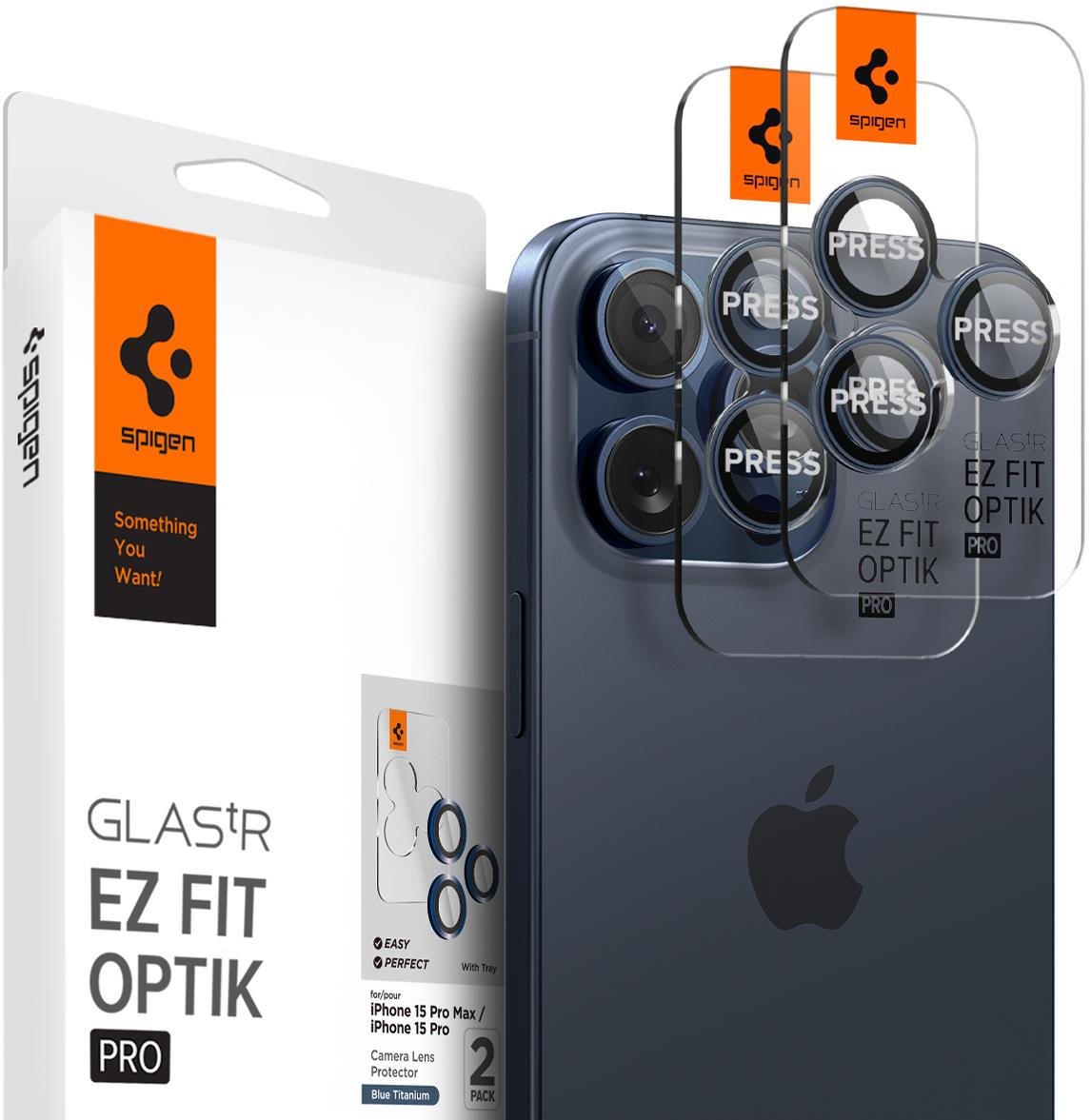 Spigen Glass tR EZ Fit Optik Pro 2 Pack Blue Titanium iPhone 15...