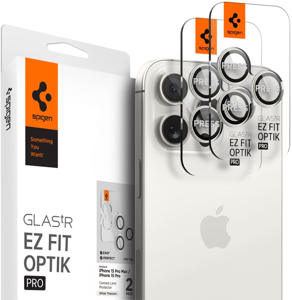 Spigen Glass tR EZ Fit Optik Pro 2 Pack White Titanium iPhone 15...