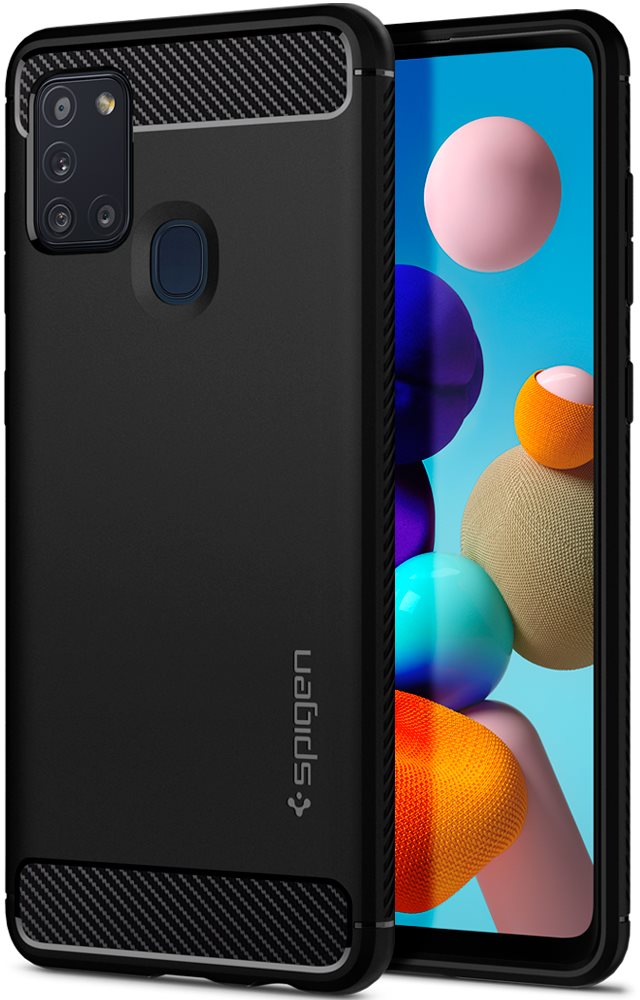 Spigen Rugged Armor, Black, Samsung Galaxy A21s Phone Cover