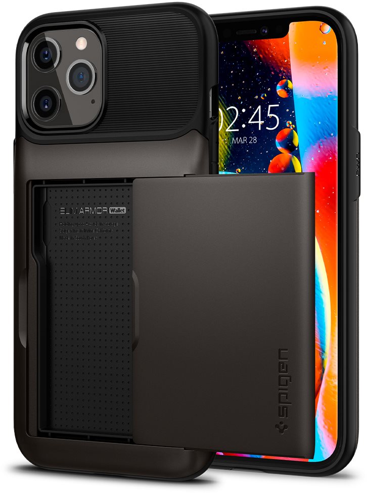 Spigen Slim Armor Wallet, Gunmetal, iPhone 12 Pro Max Phone Cover