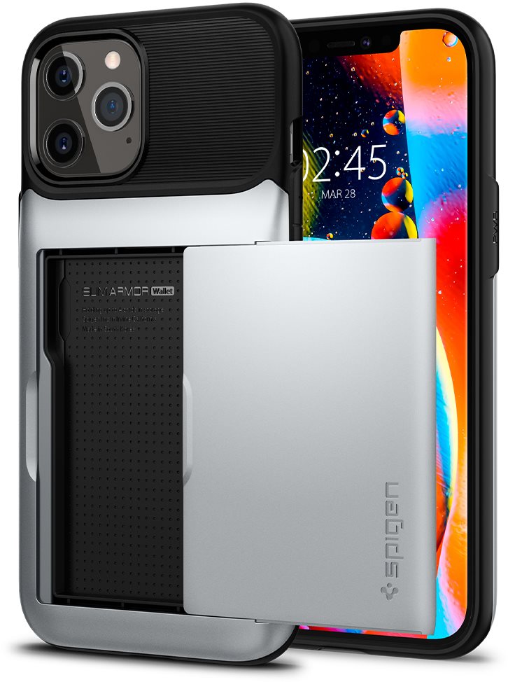 Spigen Slim Armor Wallet, Silver, iPhone 12 Pro Max Phone Cover
