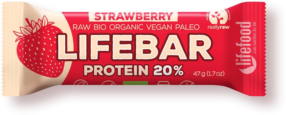 Lifefood Lifebar Protein RAW BIO 47 g, jahoda Proteínová tyčinka