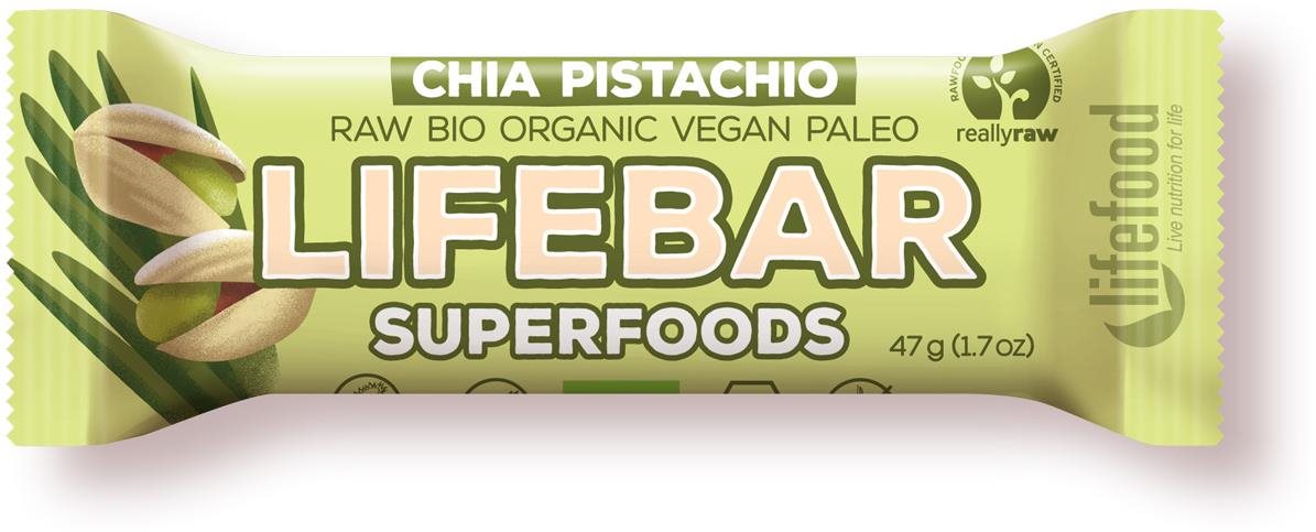 Lifefood Lifebar Superfoods RAW BIO 47 g, chia a pistácie Raw tyčinka