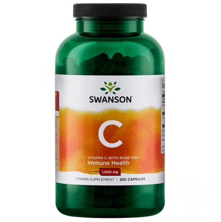Swanson Vitamin C + Extrakt z Šípků, 1000 mg, 250 kapslí Vitamín C