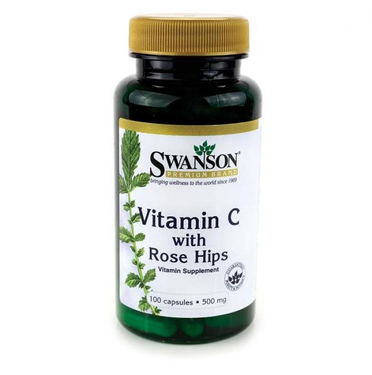 Swanson Vitamin C + Extrakt z Šípků, 500 mg, 100 kapslí Vitamín C
