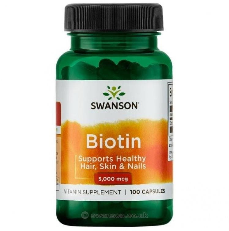 Swanson Biotin, 5000 mcg, 100 kapslí Vitamín B