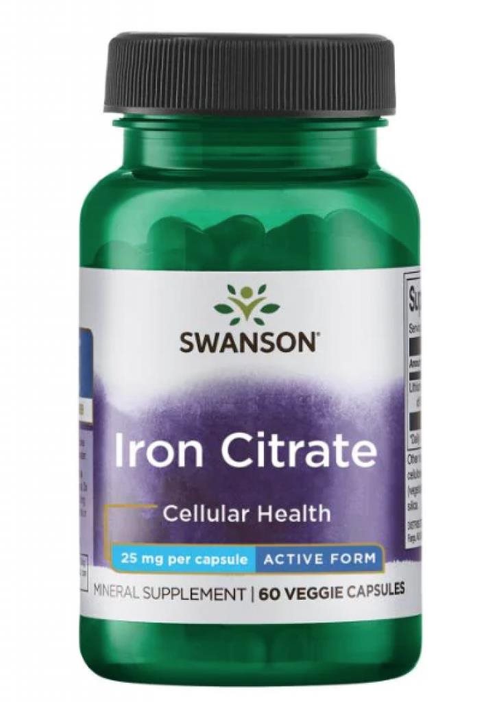 Swanson Iron Citrate (železo), 25 mg, 60 rostlinných kapslí Železo