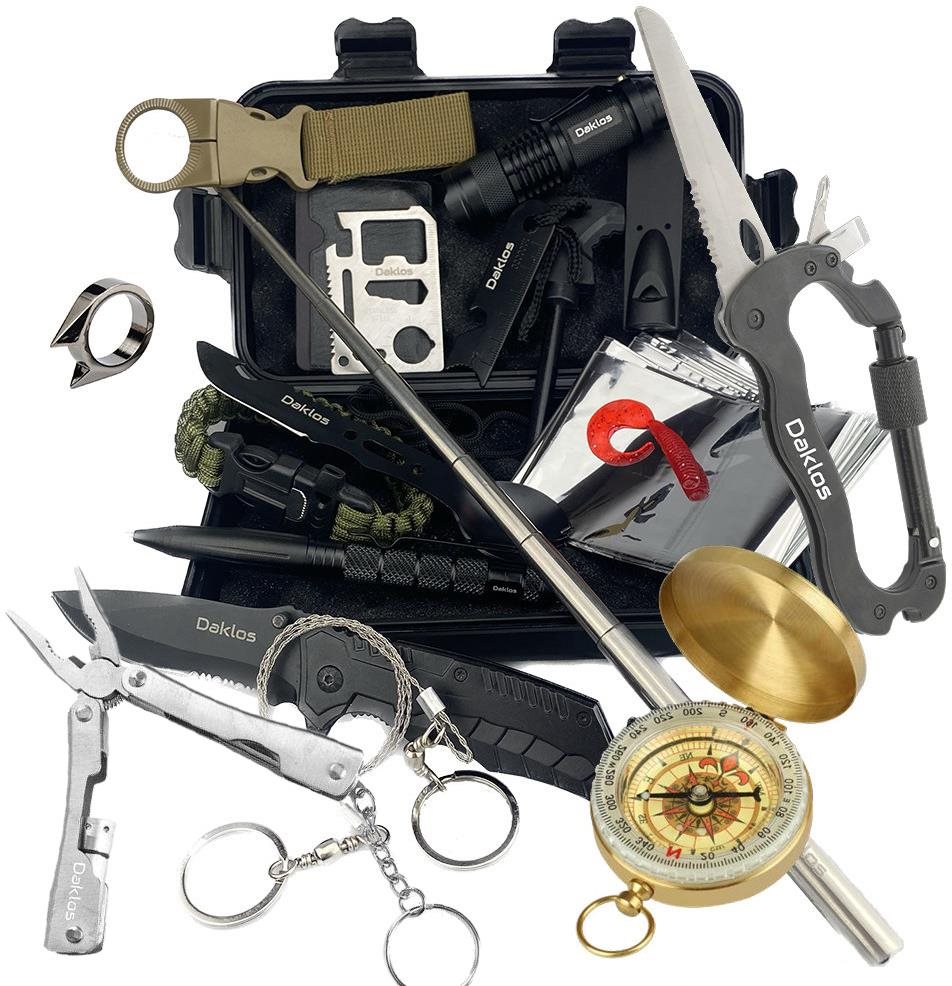 Daklos Taktický SOS box pro přežití v přírodě, sada 46 v 1 Krabička...