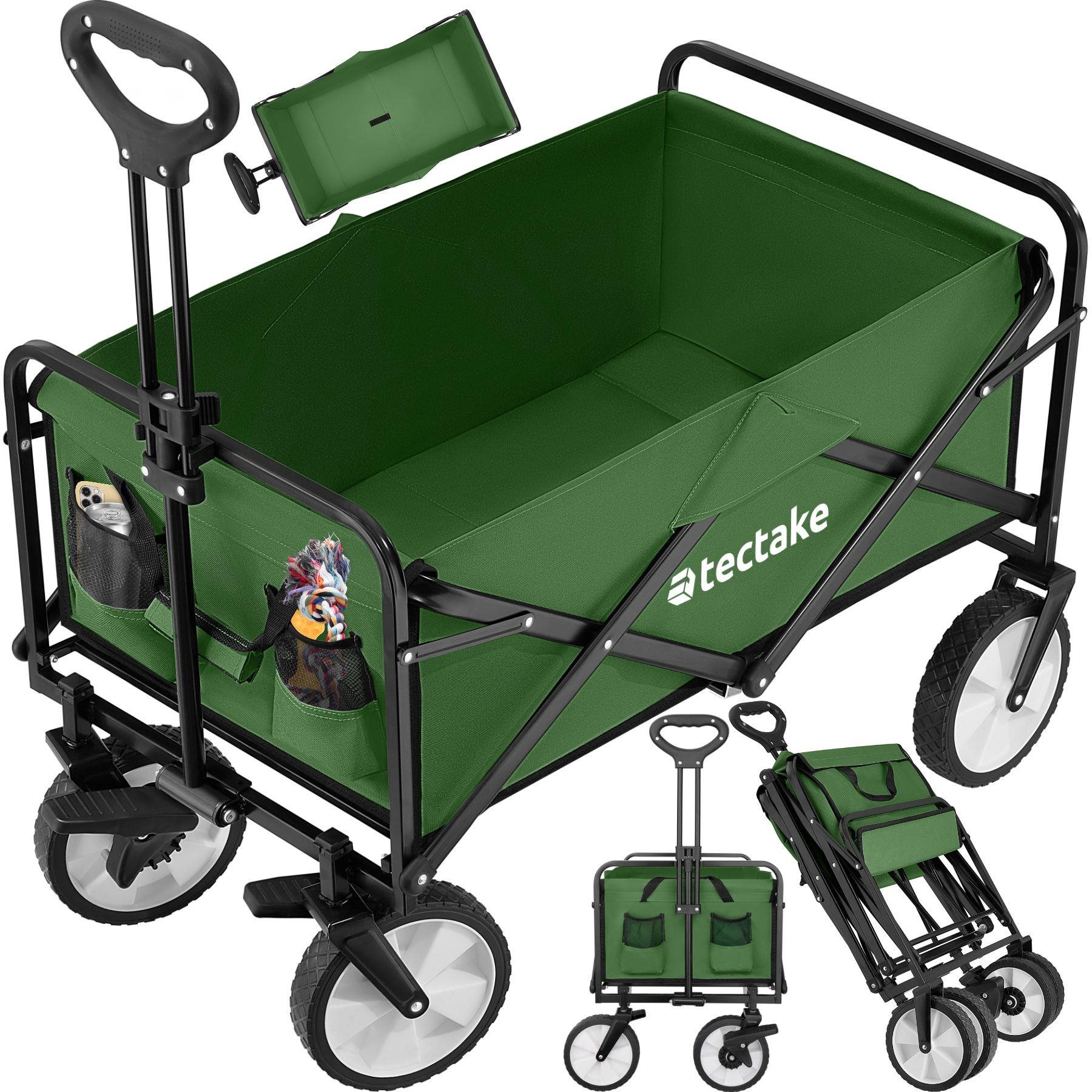 tectake Skladací ručný vozík Leon s brzdami, nosnosť 80 kg zelený...