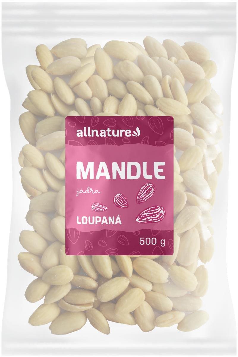 Allnature Mandle jadrá natural lúpané 500 g Orechy